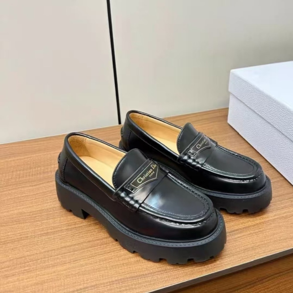 Dior Black Leather Women's Loafers
